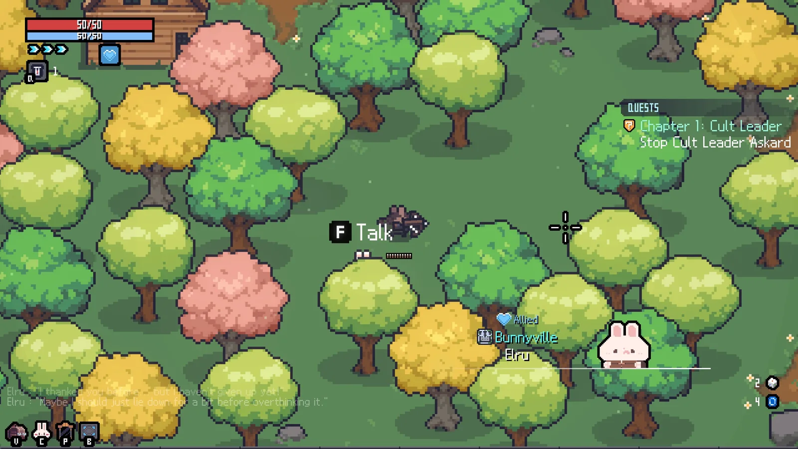 Elru standing in a Bunnyville woodland clearing among colorful trees