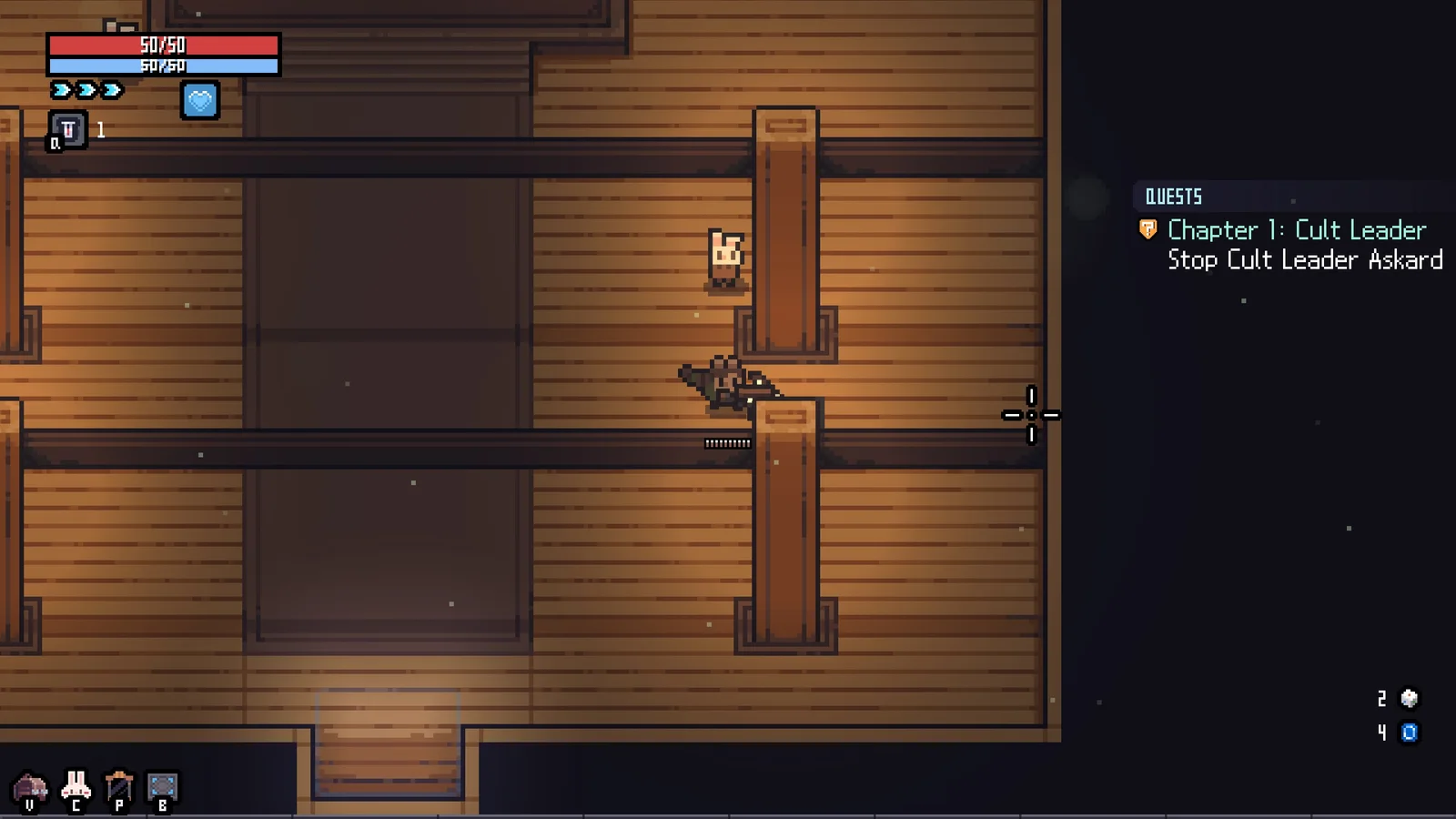 Elru on the upper walkway inside the large wooden building
