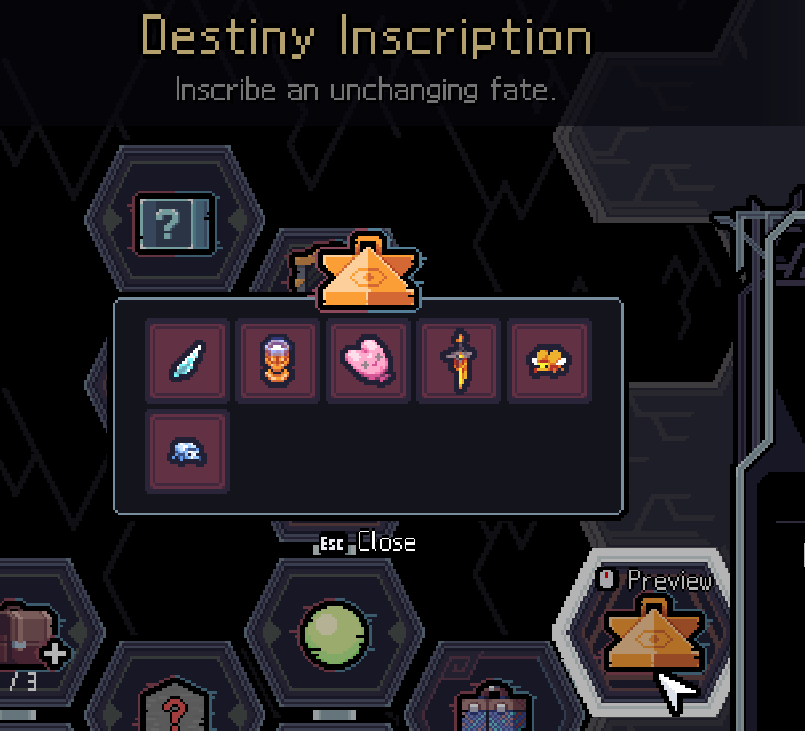 Destiny Inscription with an item preview open above the upgrade nodes